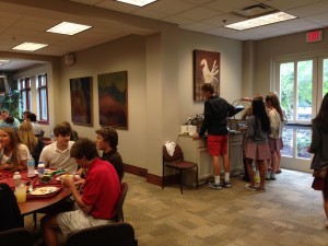 Students use the new Flik setup. This corner, formerly dedicated to microwaves, now houses panini presses. 