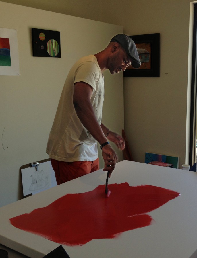 Mr. Broadway works on a new piece of art at his studios. Broadway Studios opened as a workspace for students at the beginning of Summer Break.
