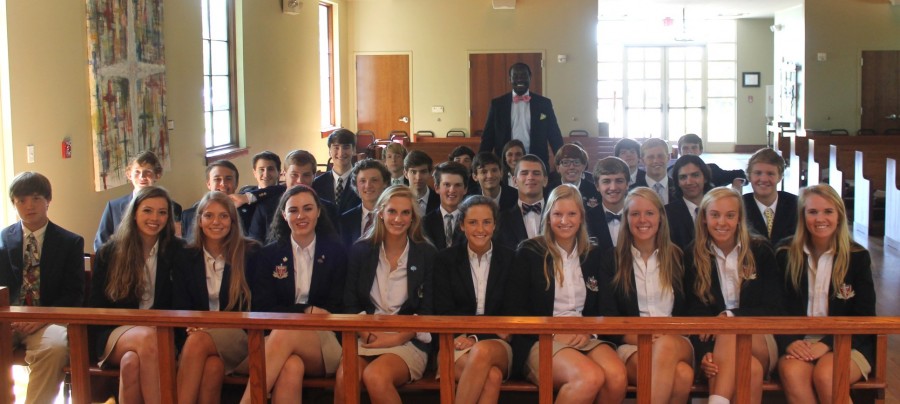 All thirty-four Citizenship students sit in the pews of the Agape chapel. The chapel was one of the few places in which all students could be gathered at one time.  