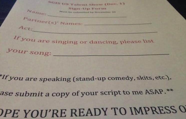 These were the talent show sign-up forms that were sent out to the Upper School. The talent show is rescheduled for some time in the spring. 