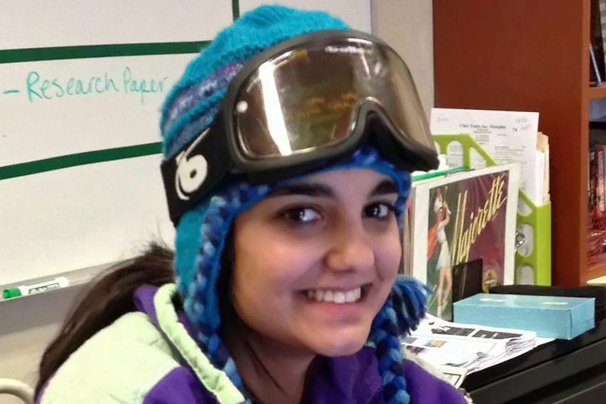 Junior, Susannah Smith is completely prepared for the days cold temperatures. Students dressed up in their skiing and snow day attire for the Ski Bunny/Sno-Bro Day. 