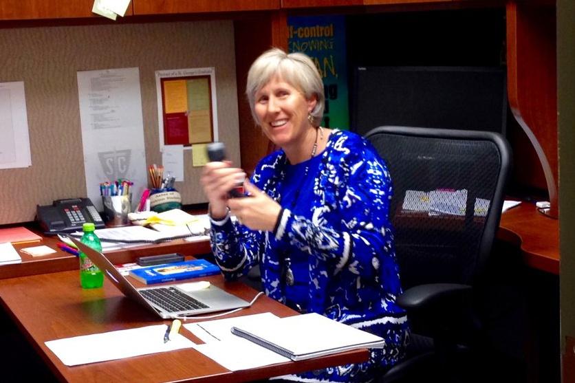 Jill Reilly works busily in her office as she recently made the decision to step down  from her position as St. Georges Dean of Students. She does not yet know what she is going to do or where she is going to go after she leaves.