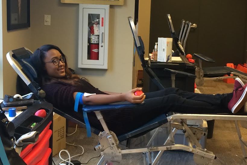 Junior Faith Huff donates blood. The drive took place on Thursday, Feb. 4, in the Senior Lounge.
