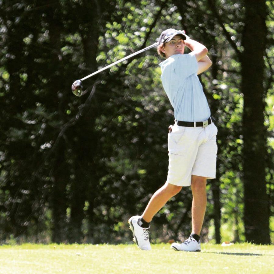 Davis Irving tees of at a tournament in Indiana. Irving is one half of the duo that is making St. Georges Varsity Golf teams future so bright. 