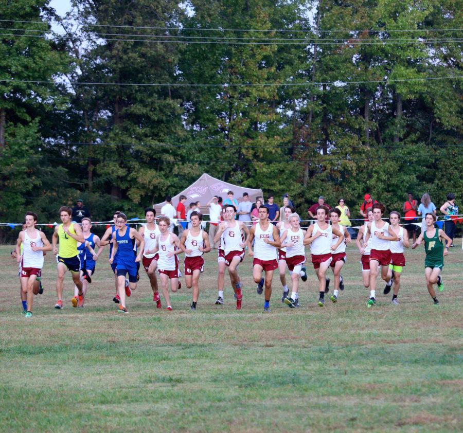 The boys team begin the 5K race. Four runners from each team finished in the top 10. 