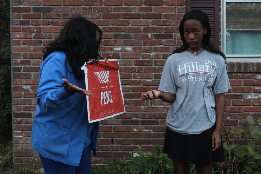 Eighth-grader Joy Huff and her mother act out their disagreement regarding the current election cycle. For generations, young people have been

more likely to share the beliefs of their parents than disagree.