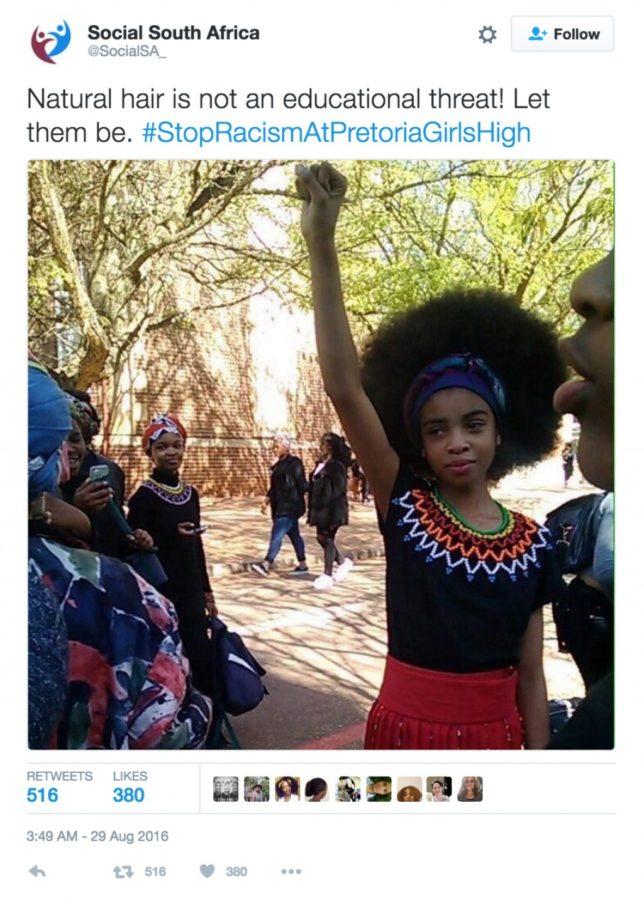 Students protest unfair hair rules in Pretoria, South Africa. The protest was documented on Twitter for the world to see.
