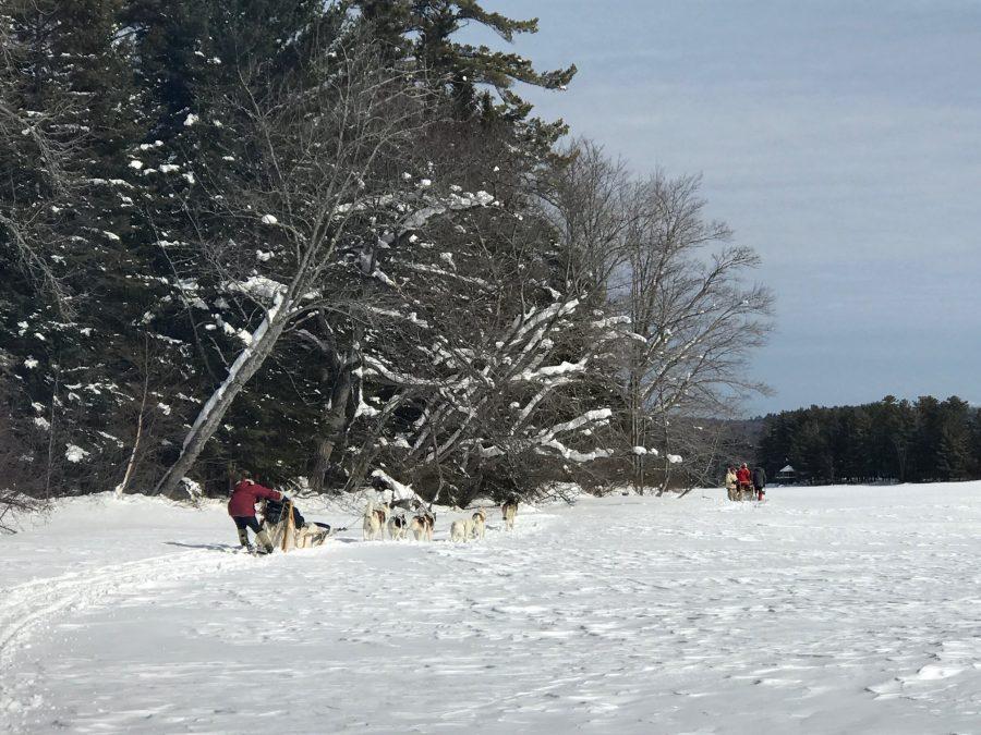 Senior+Eva+Neel+sleds+through+the+snow.+SGGO+enjoyed+their+Presidents+Day+weekend+on+a+frozen+lake+in+Maine.