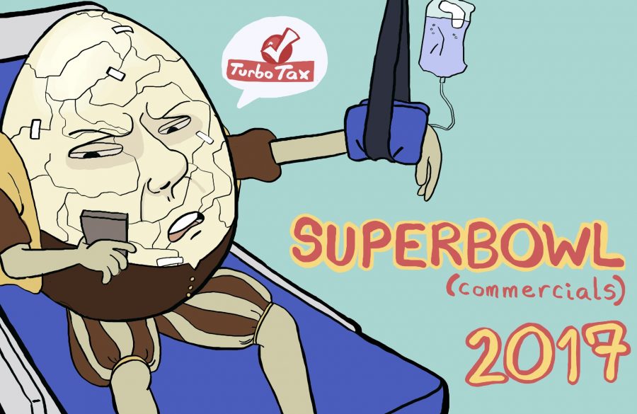 Humpty Dumpty sits in a hospital bed with the TurboTax app. This was a scene from one of the many Super Bowl commercials this year.