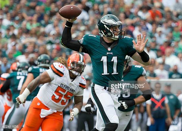 Carson Wentz throws a pass against the Cleveland Browns.