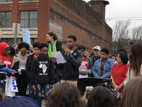 Senior Bryan Payne speaks out about the death of his brother at the March for Our Lives rally in downtown Memphis on March
24. Payne was one of many who spoke about how gun violence has affected the lives of those who live in the Memphis community.