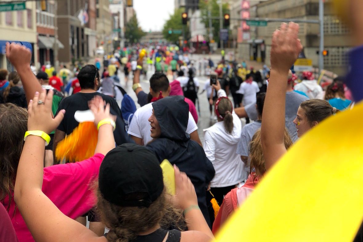 The St. George's group shows their spirit during the St. Jude's Walk/Run to End Childhood Cancer. An unprecedented crowd showed up this year to support the cause.