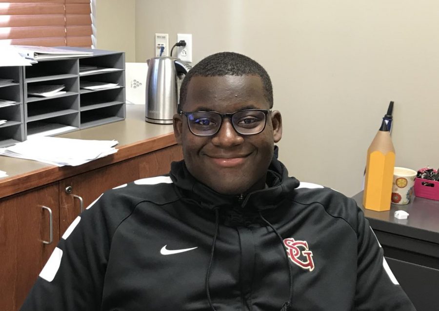 Jacquavious Pryor smiles for the camera in his new glasses. If someone is ever looking for him, Mrs. Metzs room is a great place to start. 