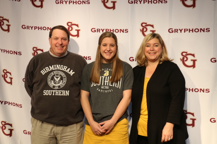 Mary Miller Goldberg stands next to her parents, Mr. Jeffrey and Mrs. Anne Goldberg. She recently committed to Birmingham Southern. 