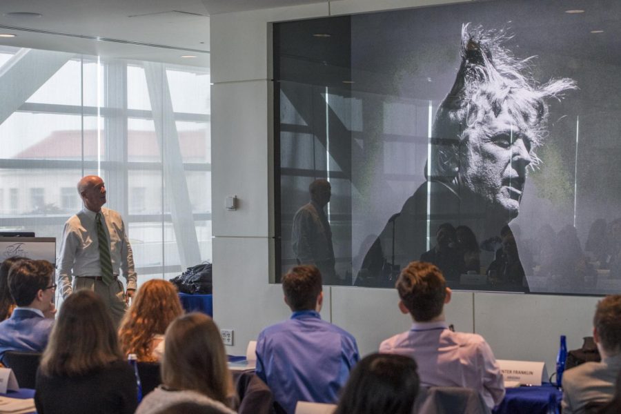 Photojournalist Doug Mills explains his photograph of President Trump to students attending the Free Spirit Conference in D.C. Mr. Mills was one of the speakers at the conference and discussed his relationship with presidents as a photographer.