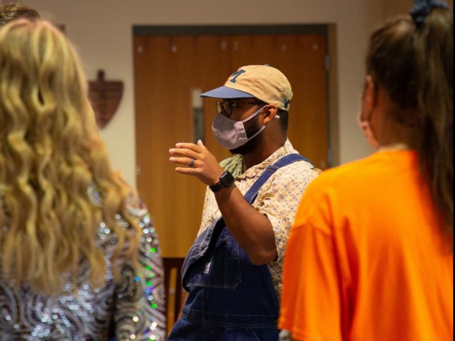 Mr. Taylor Cao, director of student life, speaks to members of student government on the Wednesday morning before homecoming. The plans for the dance were very different than in previous years due to the threat of the Delta strain of the coronavirus.