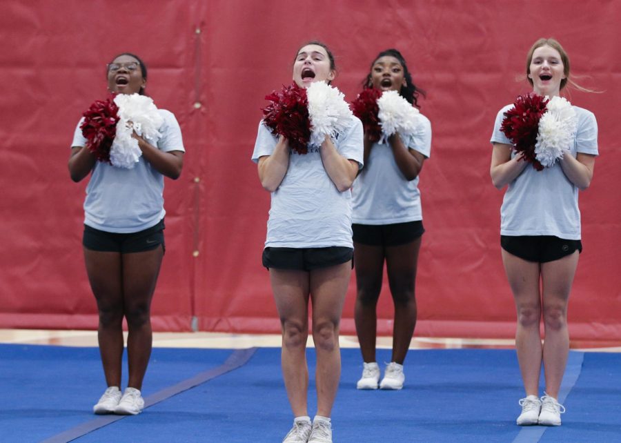 St. George’s cheerleaders practice for the upcoming game.